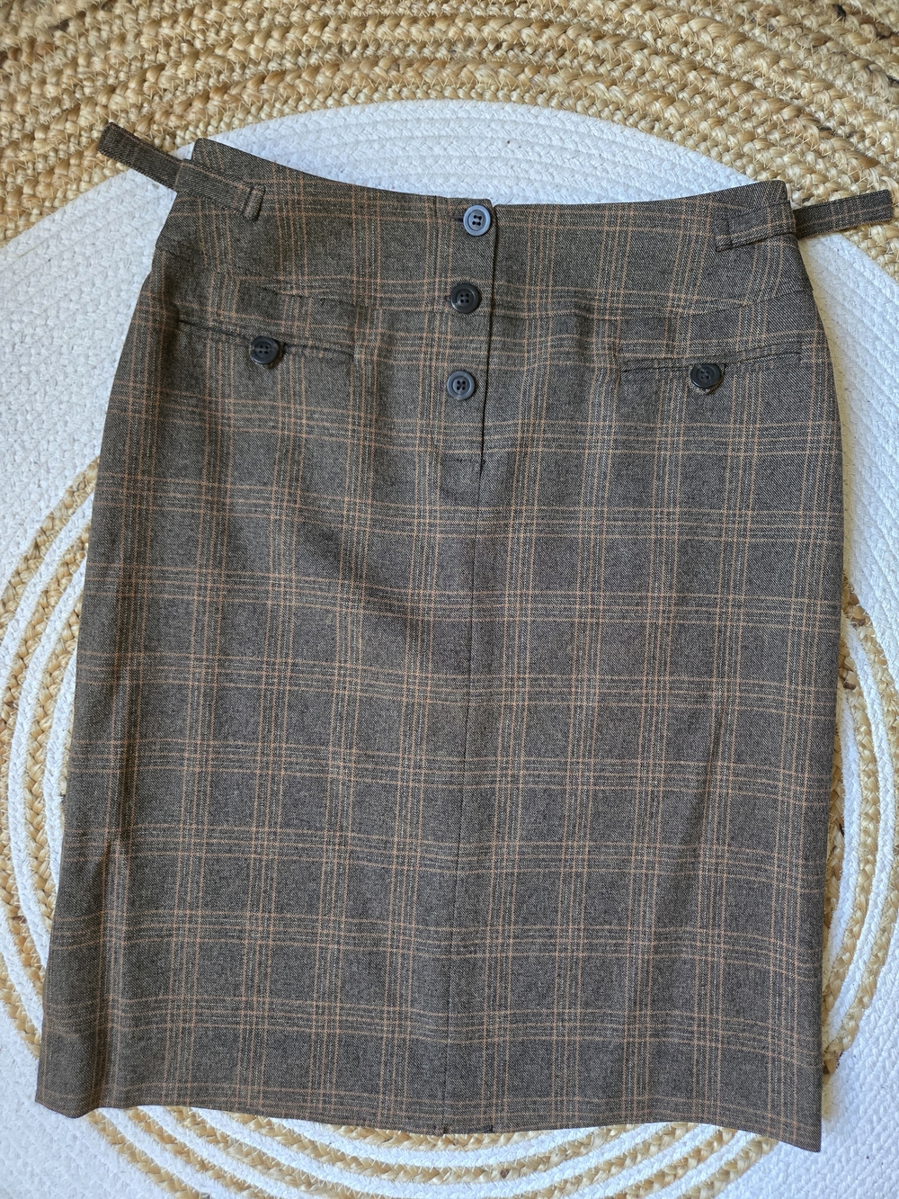 Tristan & Iseut Vintage Brown Plaid Pencil Skirt Dark Academia Preppy Classic 8 - Picture 2 of 15